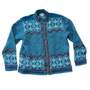 Vintage Norm Thompson Outfitters Fair Isle Sweater Embroidered Cotton Size Large